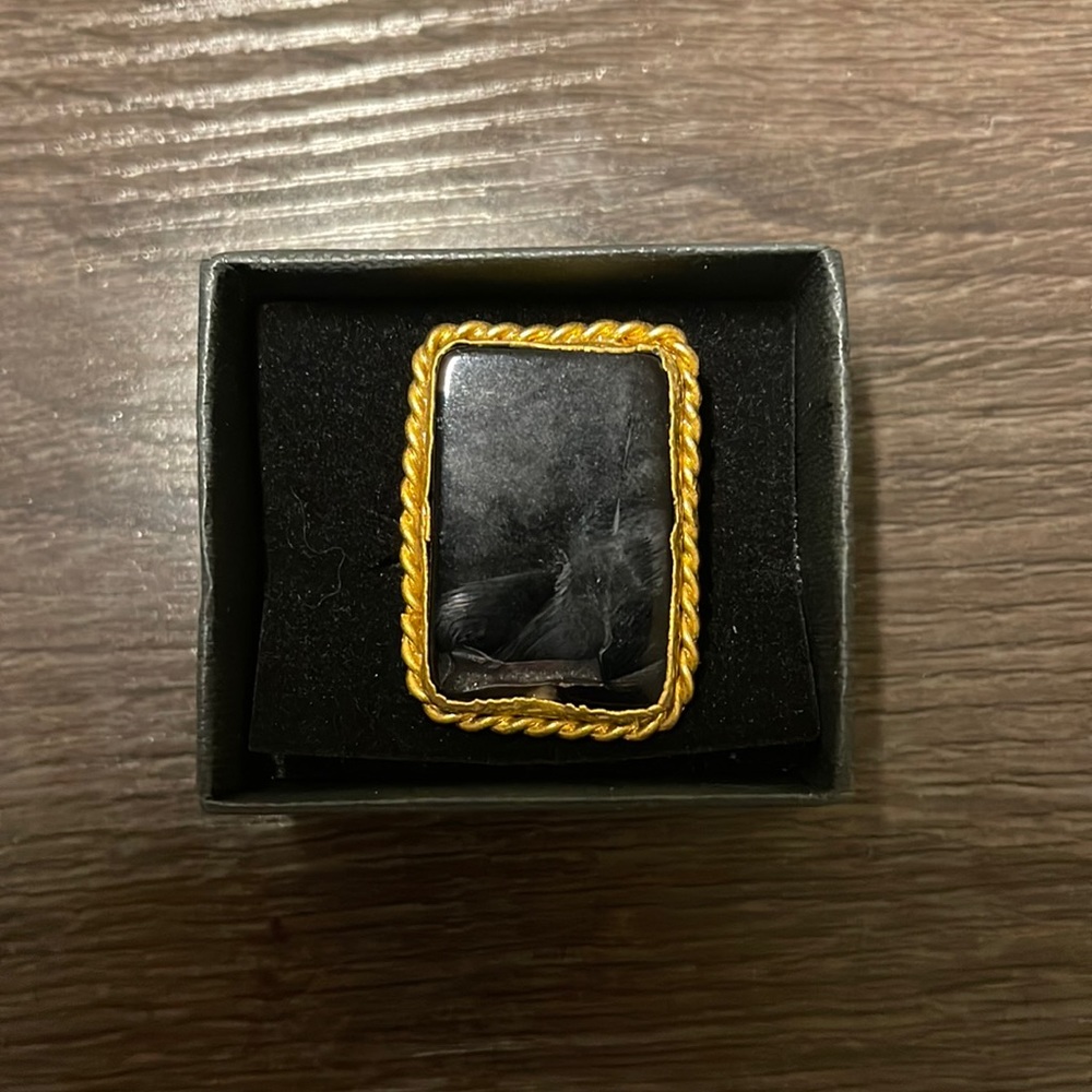 Gold Plated Adjustable Black Onyx Ring